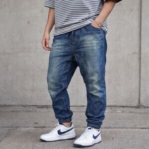 Akademiks Y2K Style Denim Jogger Jeans Men’s L New With Tags Streetwear